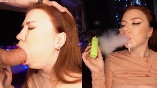 她抽烟,吮吸我的鸡巴!然后我用精子盖住她的脸!瞧瞧她有多开心!