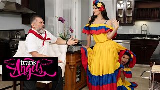 TRANS ANGELS - Zariah Aura And Jessy Dubai Swap She-Cocks And Ride Hard In A Glam Party Hookup