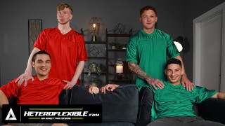 HETEROFLEXIBLE - 角质同性恋夫妇 Jim Fit 和 Jeremiah Cruze 尝试与他们的大学伙伴一起荡秋千