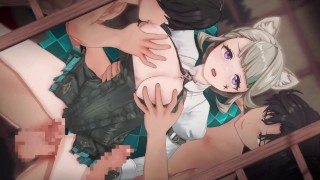【原神】リネットが複数人に乳揉まれ攻められる3Dエロアニメーション。(りねっとpart3。Genshin Lynette gangbang.琳妮特群交)