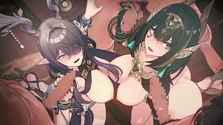 【原神】菈乌玛、奈芙尔 群交2 3D 无尽动画。(瑪拉妮)