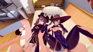 与 胡 TOA 和 MONA 的群交 - 原神影响色情片