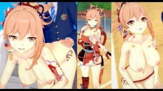 [无尽游戏 Koikatsu ! ] 与 Genshin Impact 发生性关系 大山雀 Yoimiya。 3DCG 色情动漫视频。