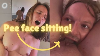 I filled my slut's mouth with my pee and sat on his face for multiple orgasms and a couple piss play