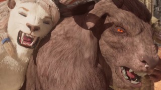 牛头怪格罗克内部的大狮子射精 |(毛茸茸的同性恋性爱)|野生动物毛茸茸的