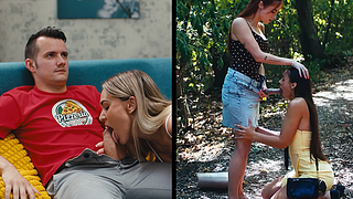 男性及时冻结 - Milan 脸颊口活 Futa 女孩 Audrey Reid 和 Merida Sat 冻结 Sam Bourne