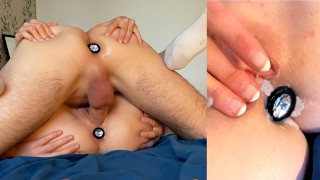 真正的情侣,每人一个插头。中出:惊人的精液河。