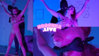 BONDAGE BDSM - Petite Alt française gicle attachée par son Dom