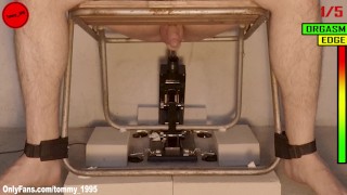 卡明绑在BDSM椅子上 - 他妈的机器